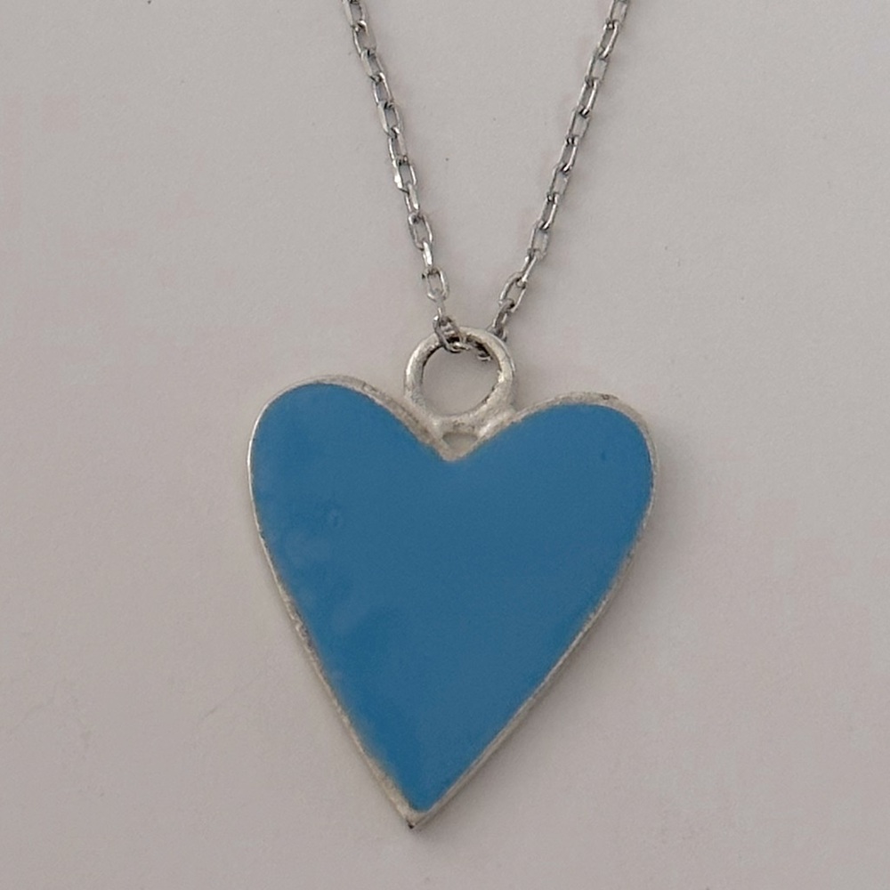 925 Silver blue enamel heart necklace